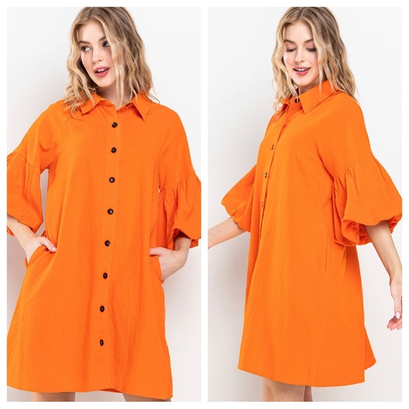 Boho Basic Collared Solid Linen Dress - Picture 1 of 5
